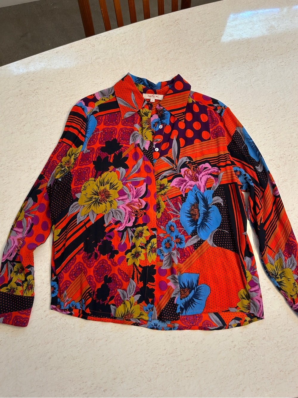 Vintage Vibrant Floral Button-Up Blouse
